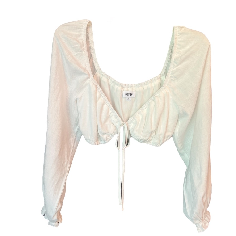 EUC Lane 201 White Tie Front Drop Shoulder Top Size S